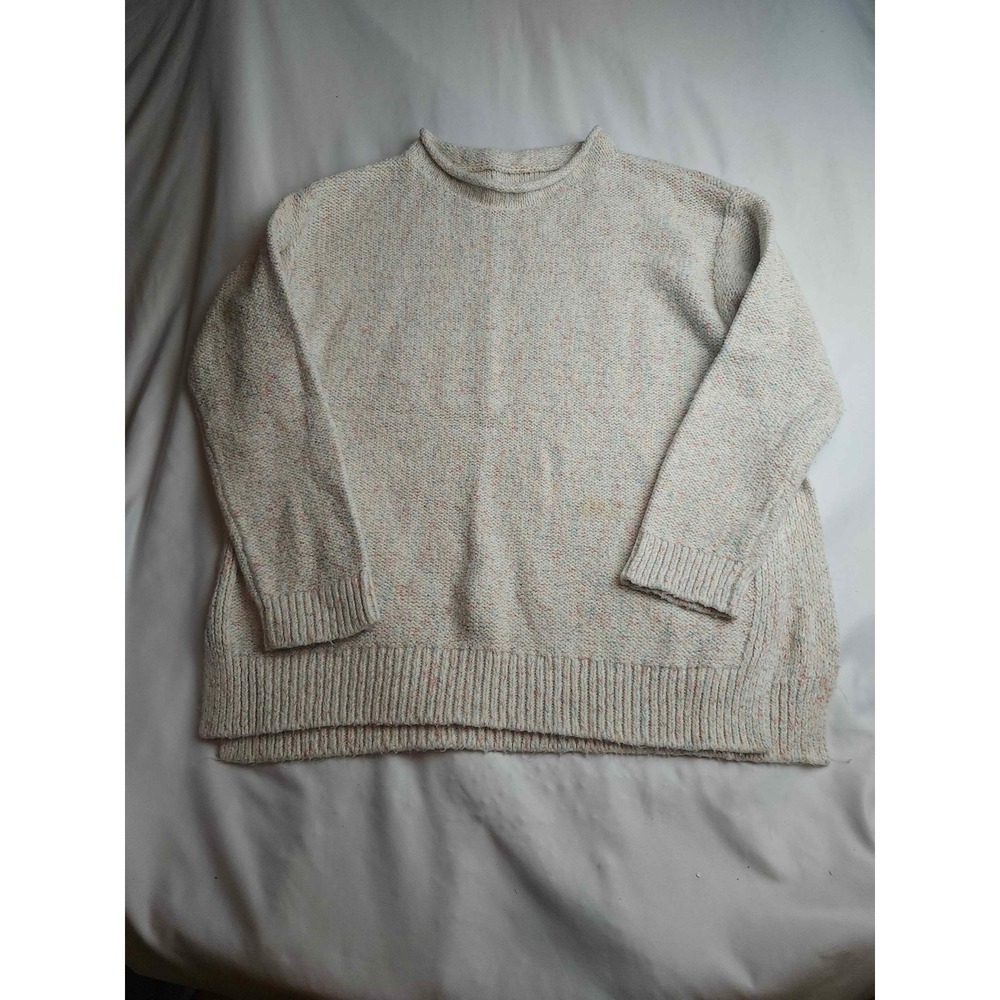 Lou & Grey Confetti Knit Sweater Cream Fleck Mock Neck Side‎ Slit Medium Womens